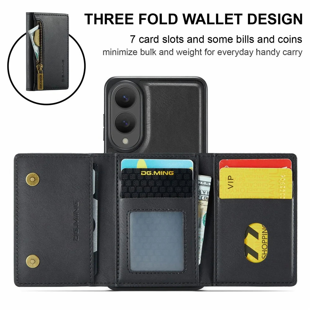 DG.MING M5 Series For Samsung Galaxy S25 Edge Case Detachable Magnetic Leather Phone Cover with Card Slots - Black - 5