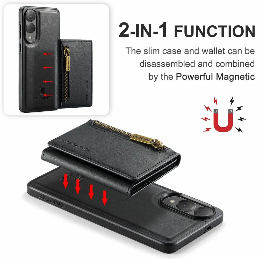 DG.MING M5 Series For Samsung Galaxy S25 Edge Case Detachable Magnetic Leather Phone Cover with Card Slots - Black - 6
