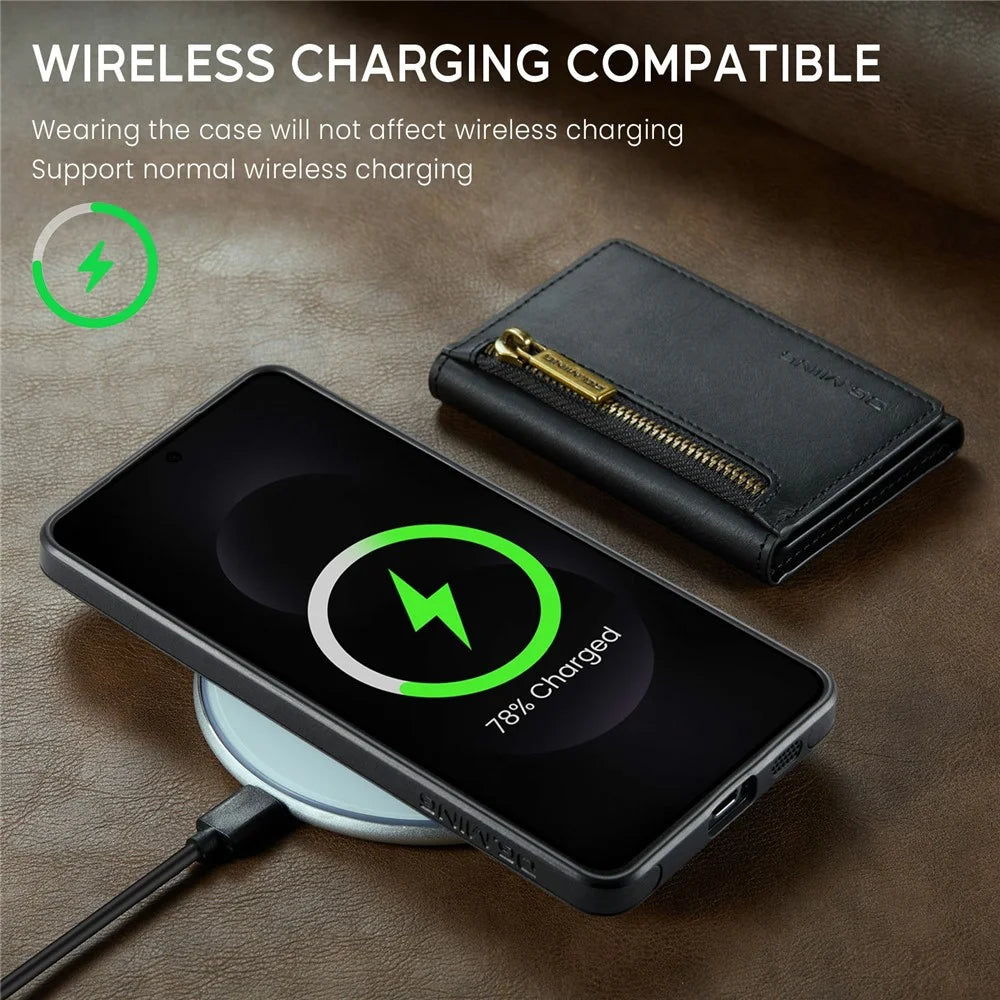 DG.MING M5 Series For Samsung Galaxy S25 Edge Case Detachable Magnetic Leather Phone Cover with Card Slots - Black - 7
