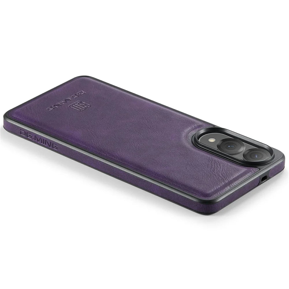 DG.MING For Samsung Galaxy S25 Edge Case Anti-Drop Leather Coated PC+TPU Phone Back Cover - Purple - 5