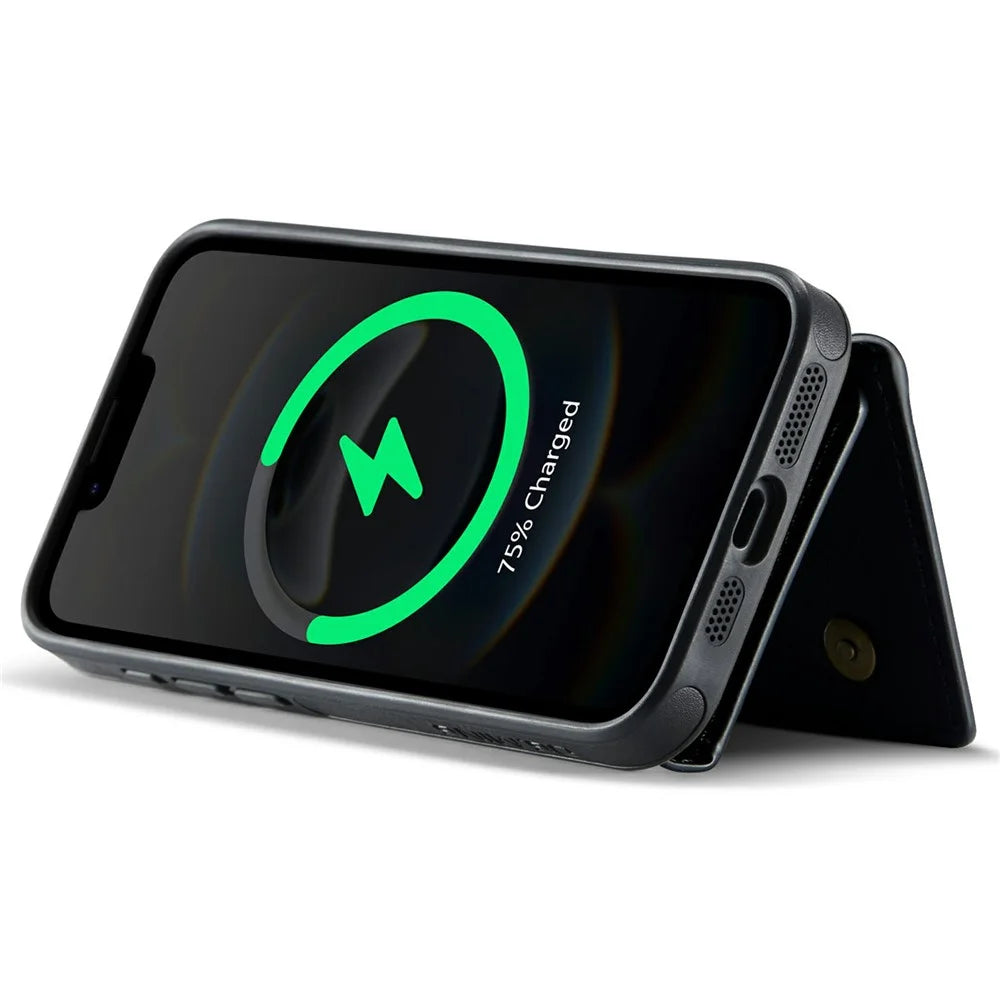 DG.MING M6 Series For iPhone 17e / 16e Case Magnetic Wallet PU + PC + TPU Phone Cover - Black - 4