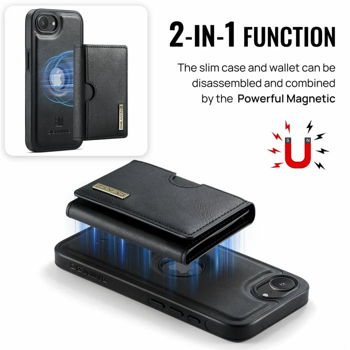 DG.MING M6 Series For iPhone 17e / 16e Case Magnetic Wallet PU + PC + TPU Phone Cover - Black - 6
