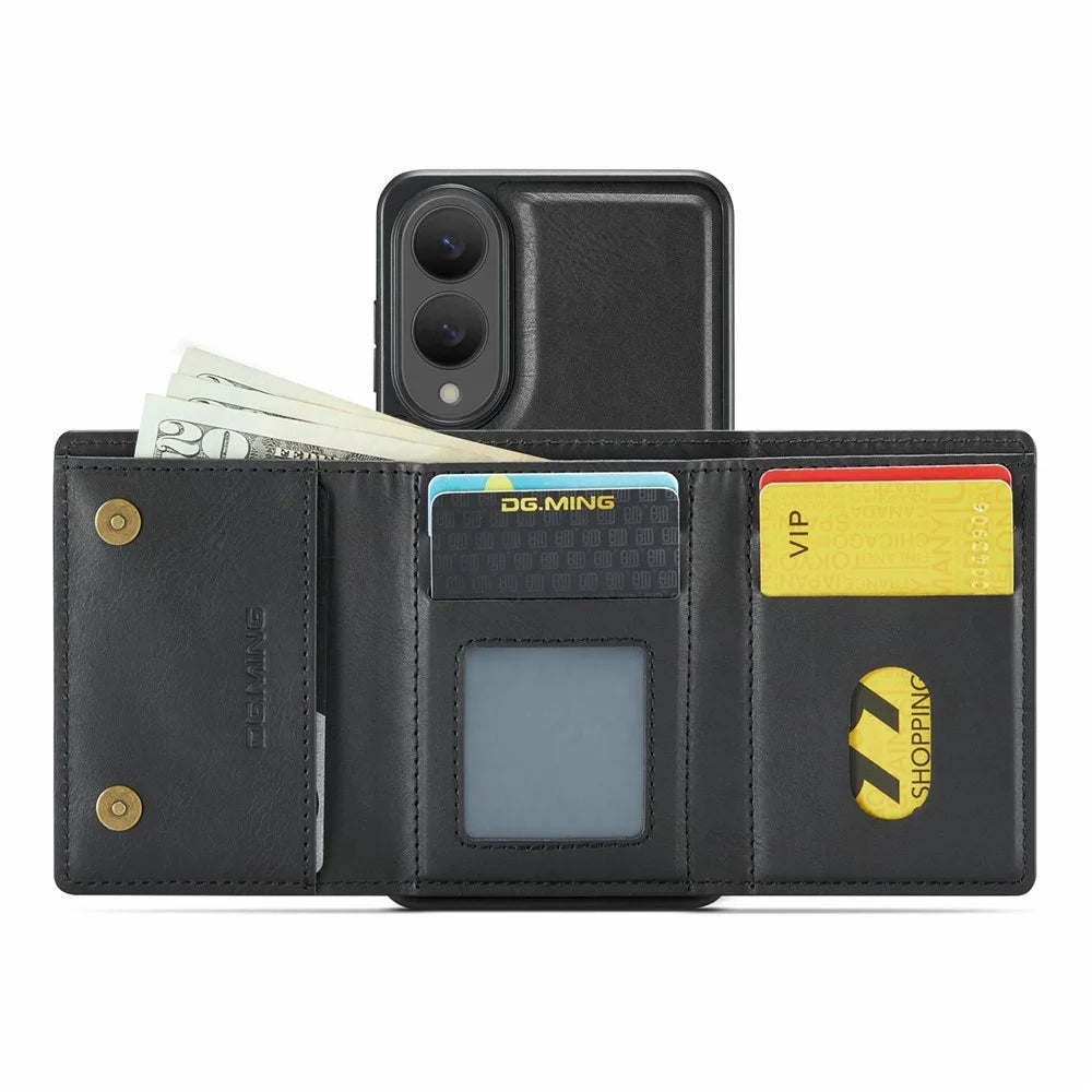 DG.MING M6 Series For Samsung Galaxy S25 Edge Case Magnetic Wallet PU + PC + TPU Phone Cover - Black - 2