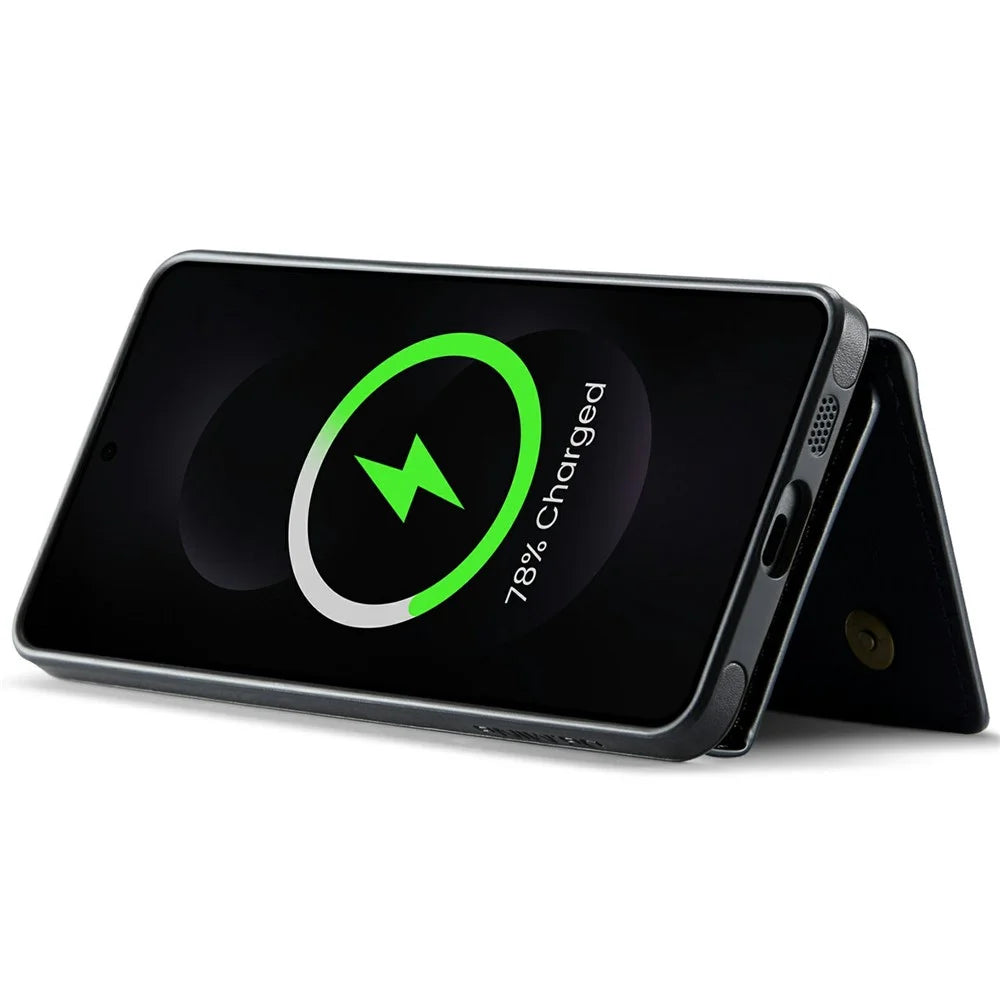DG.MING M6 Series For Samsung Galaxy S25 Edge Case Magnetic Wallet PU + PC + TPU Phone Cover - Black - 3