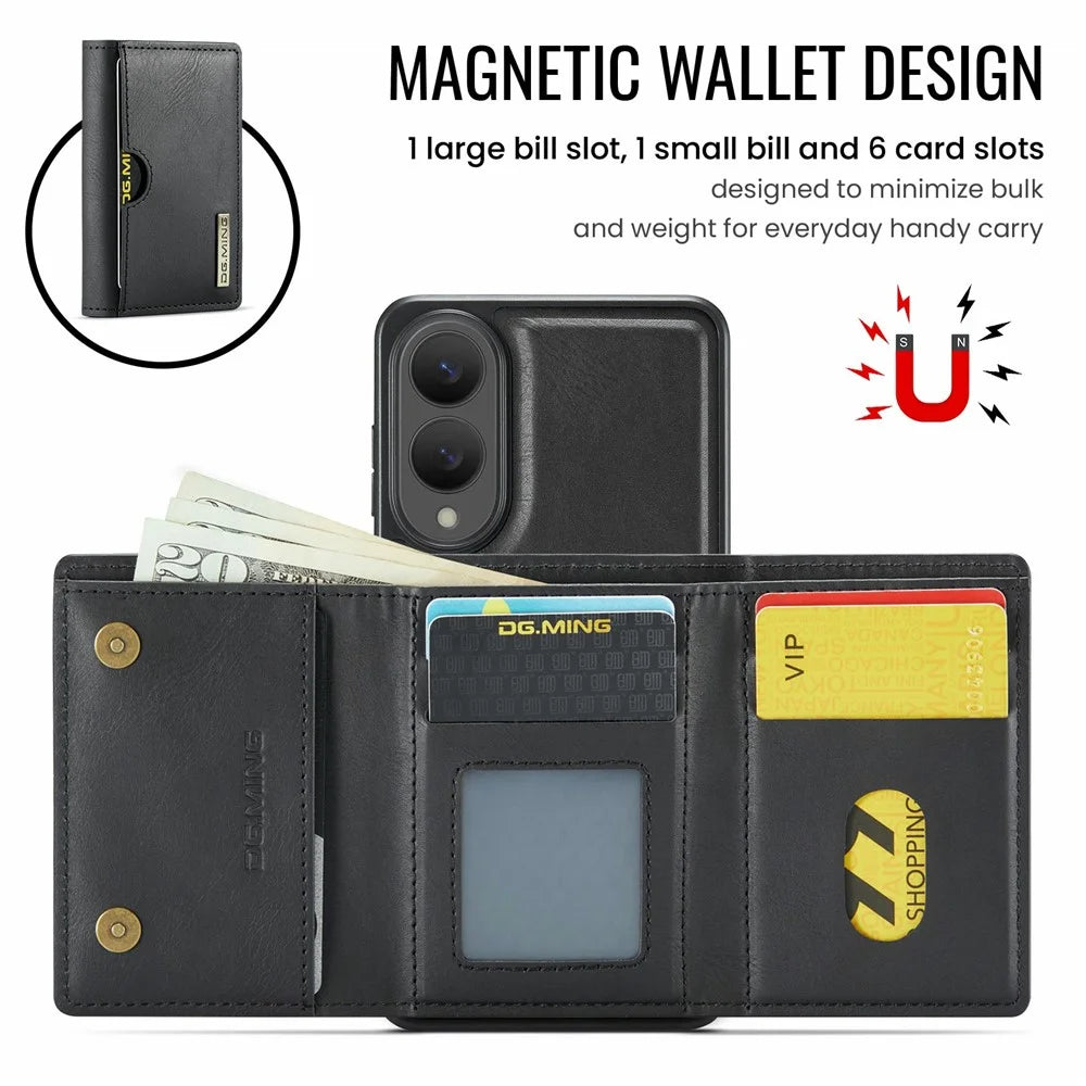 DG.MING M6 Series For Samsung Galaxy S25 Edge Case Magnetic Wallet PU + PC + TPU Phone Cover - Black - 5
