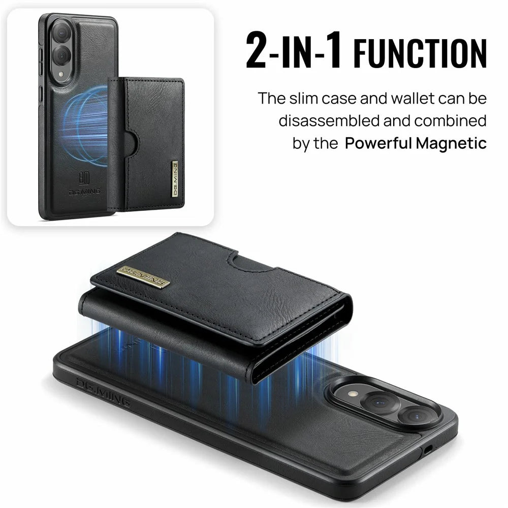 DG.MING M6 Series For Samsung Galaxy S25 Edge Case Magnetic Wallet PU + PC + TPU Phone Cover - Black - 6