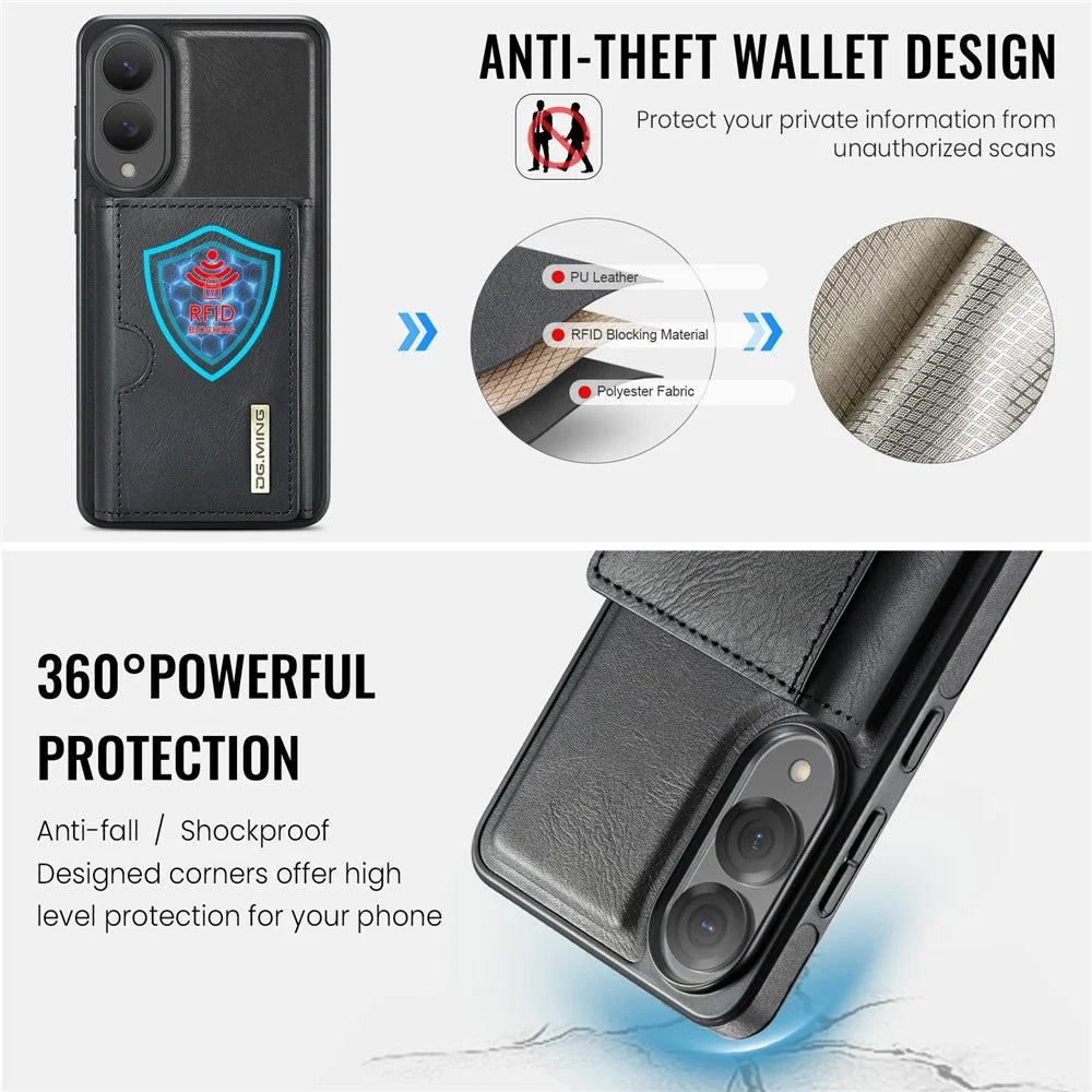DG.MING M6 Series For Samsung Galaxy S25 Edge Case Magnetic Wallet PU + PC + TPU Phone Cover - Black - 7