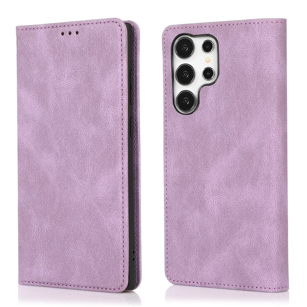 For Samsung Galaxy S25 Ultra Case Wallet Magnetic Closing Leather Flip Phone Cover - Purple - 1