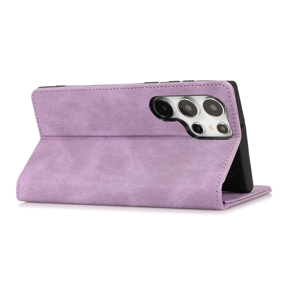 For Samsung Galaxy S25 Ultra Case Wallet Magnetic Closing Leather Flip Phone Cover - Purple - 3