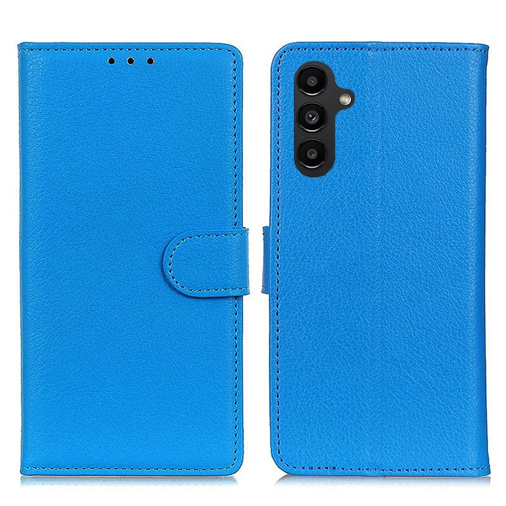 Drop-proof Cell Phone Case For Samsung Galaxy A14 5G / A14 4G , Litchi Texture Wallet Phone Cover PU Leather Stand Protective Shell - Blue - 1
