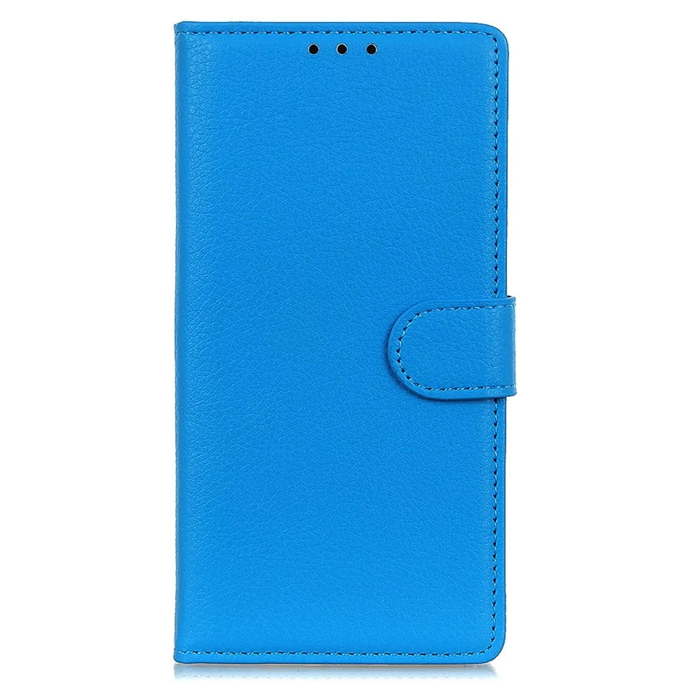 Drop-proof Cell Phone Case For Samsung Galaxy A14 5G / A14 4G , Litchi Texture Wallet Phone Cover PU Leather Stand Protective Shell - Blue - 6