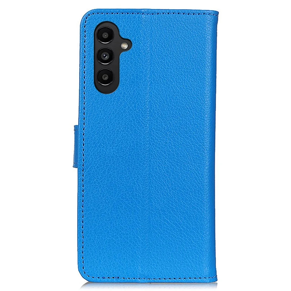 Drop-proof Cell Phone Case For Samsung Galaxy A14 5G / A14 4G , Litchi Texture Wallet Phone Cover PU Leather Stand Protective Shell - Blue - 7