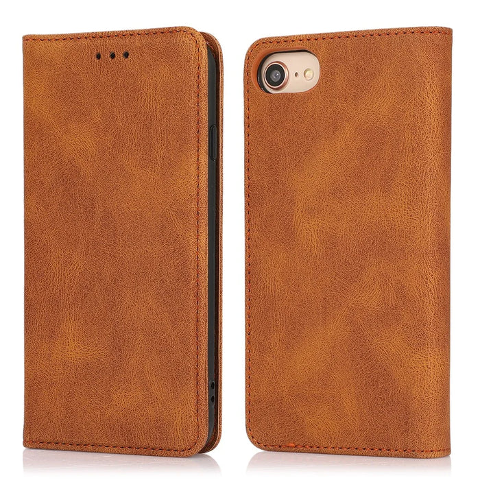 For iPhone 17e / 16e Case Wallet Magnetic Closing Leather Flip Phone Cover - Brown - 1