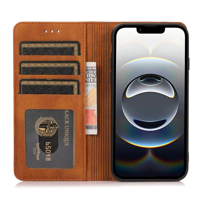 For iPhone 17e / 16e Case Wallet Magnetic Closing Leather Flip Phone Cover - Brown - 2