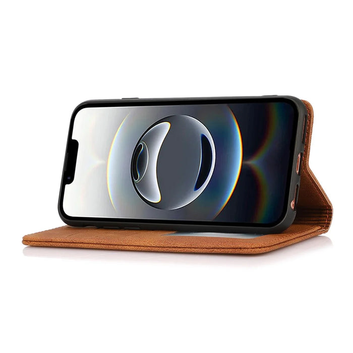 For iPhone 17e / 16e Case Wallet Magnetic Closing Leather Flip Phone Cover - Brown - 4