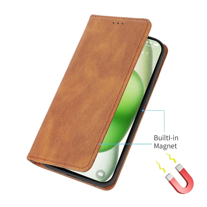 For iPhone 17e / 16e Case Wallet Magnetic Closing Leather Flip Phone Cover - Brown - 5
