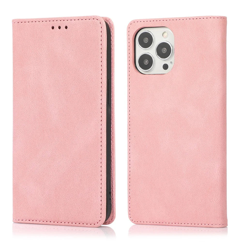 For iPhone 16 Pro Case Wallet Magnetic Closing Leather Flip Phone Cover - Rose Gold - 1