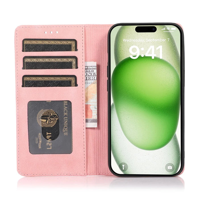 For iPhone 16 Pro Case Wallet Magnetic Closing Leather Flip Phone Cover - Rose Gold - 2
