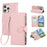 For iPhone 16 Pro Max Case Zipper Wallet Leather Phone Cover with Wrist Strap - Pink - 1