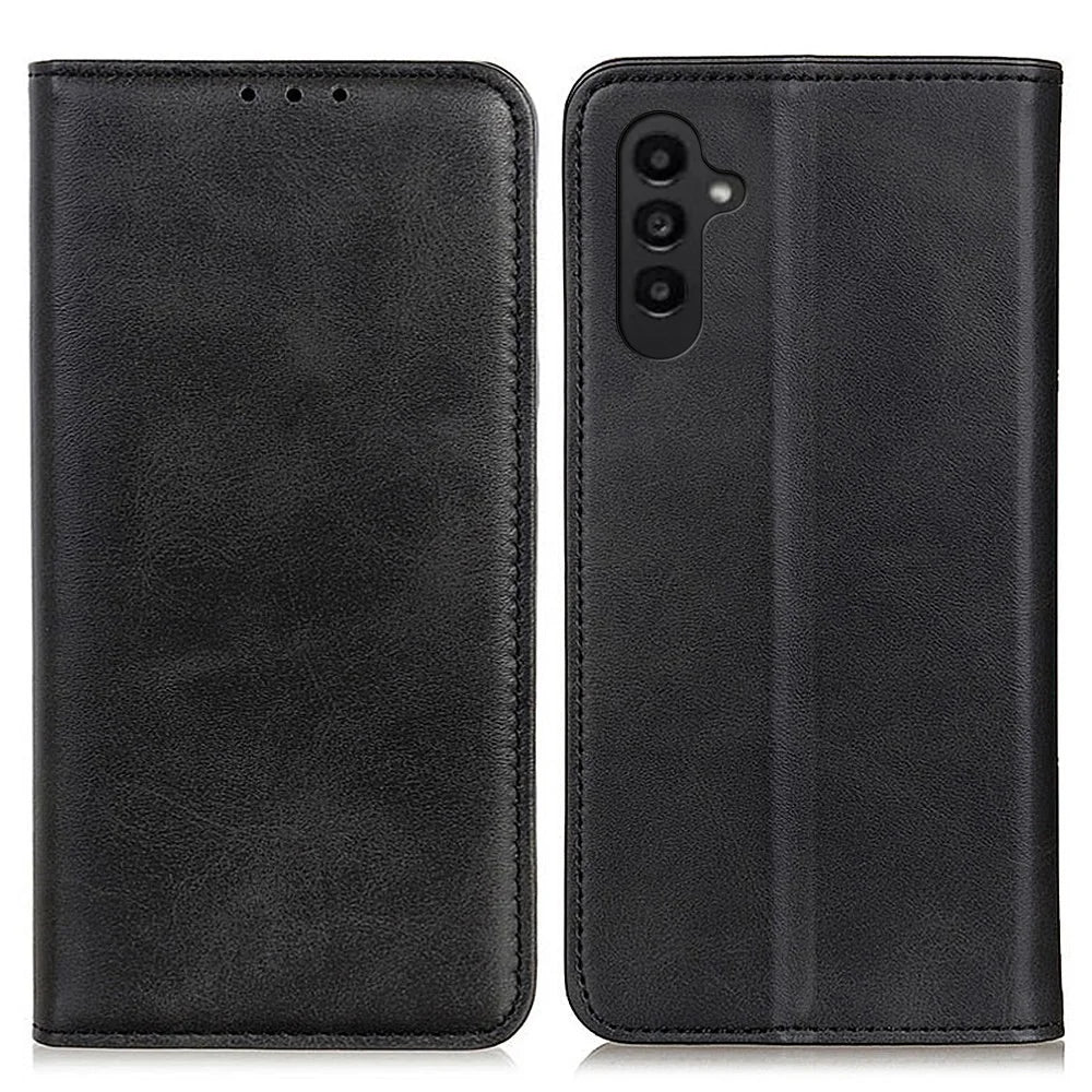For Samsung Galaxy A14 5G / A14 4G Split Leather Magnetic Absorption Flip Case Stand Shockproof TPU Interior Shell Wallet Phone Cover - Black - 1
