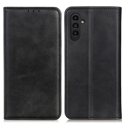 For Samsung Galaxy A14 5G / A14 4G Split Leather Magnetic Absorption Flip Case Stand Shockproof TPU Interior Shell Wallet Phone Cover - Black - 1