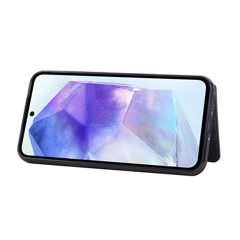 For Samsung Galaxy S25+ / S24+ Case Card Holder Kickstand Leather + TPU Phone Cover with Ring Holder - Black - 3