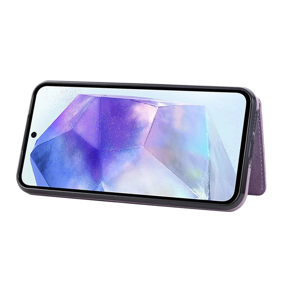 For Samsung Galaxy A56 5G Case Card Holder Kickstand Leather + TPU Phone Cover with Ring Holder - Purple - 3