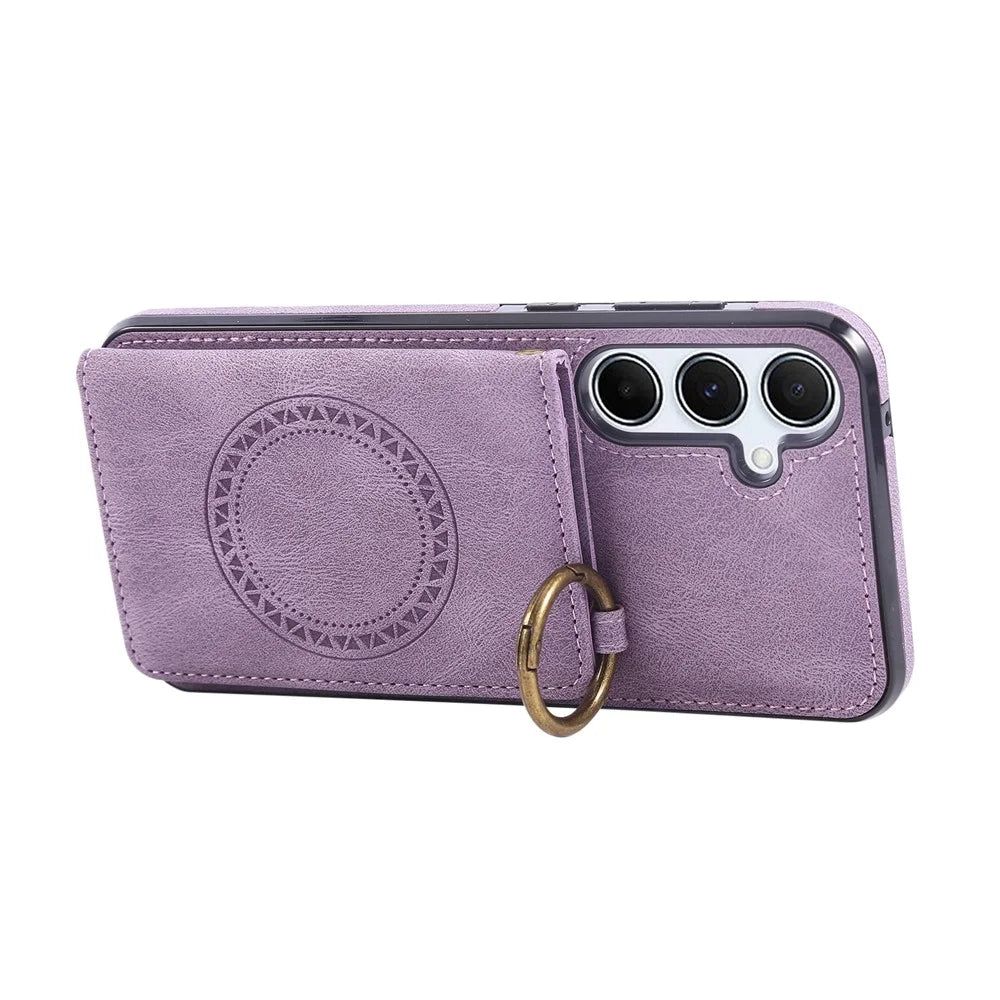 For Samsung Galaxy A56 5G Case Card Holder Kickstand Leather + TPU Phone Cover with Ring Holder - Purple - 4