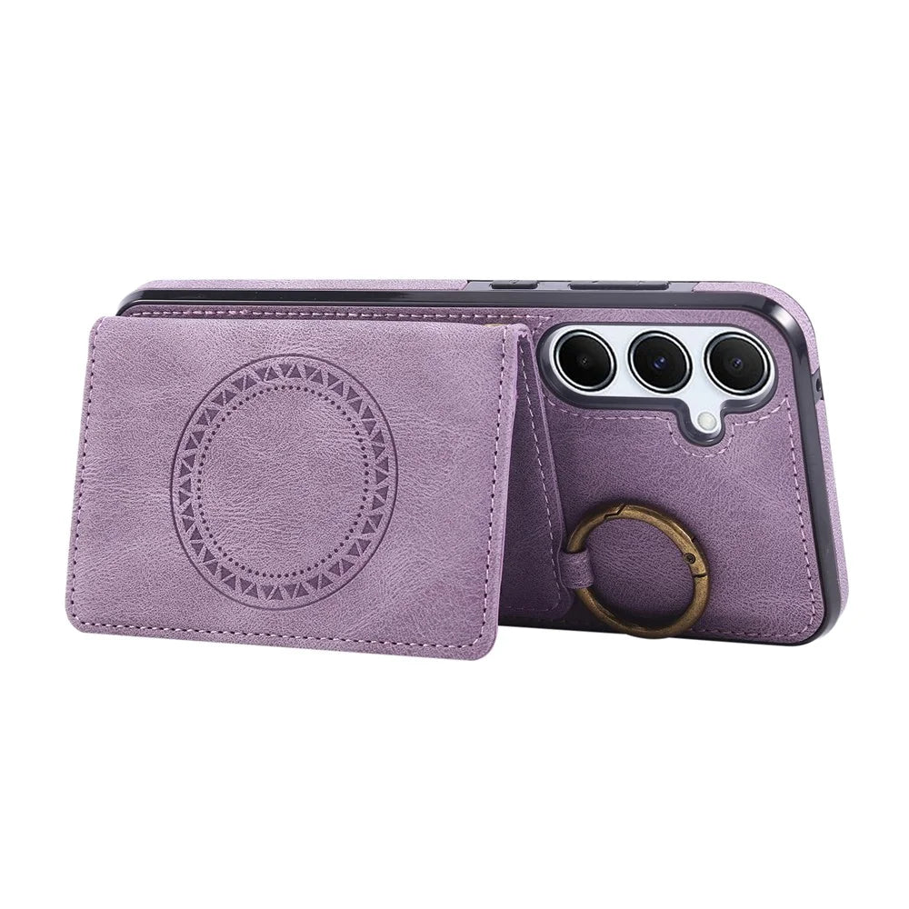 For Samsung Galaxy A56 5G Case Card Holder Kickstand Leather + TPU Phone Cover with Ring Holder - Purple - 5