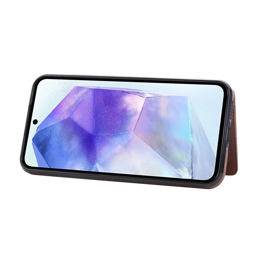 For Samsung Galaxy A36 5G Case Card Holder Kickstand Leather + TPU Phone Cover with Ring Holder - Brown - 3