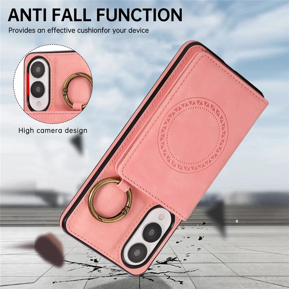For Samsung Galaxy S25 Edge Case Card Holder Kickstand Leather + TPU Phone Cover with Ring Holder - Rose Gold - 7