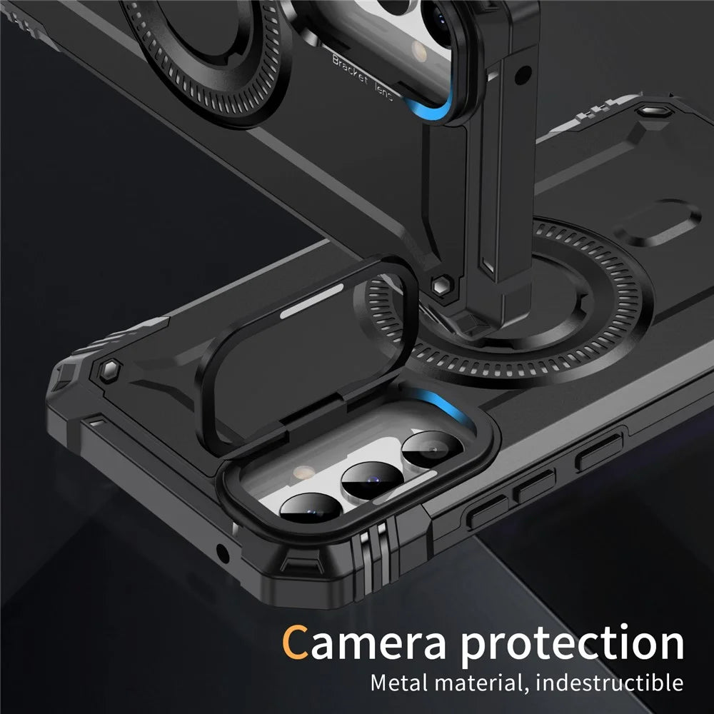 For Samsung Galaxy A36 5G Magnetic Case Metal Lens Frame Kickstand PC + TPU Mobile Cover - Black - 2