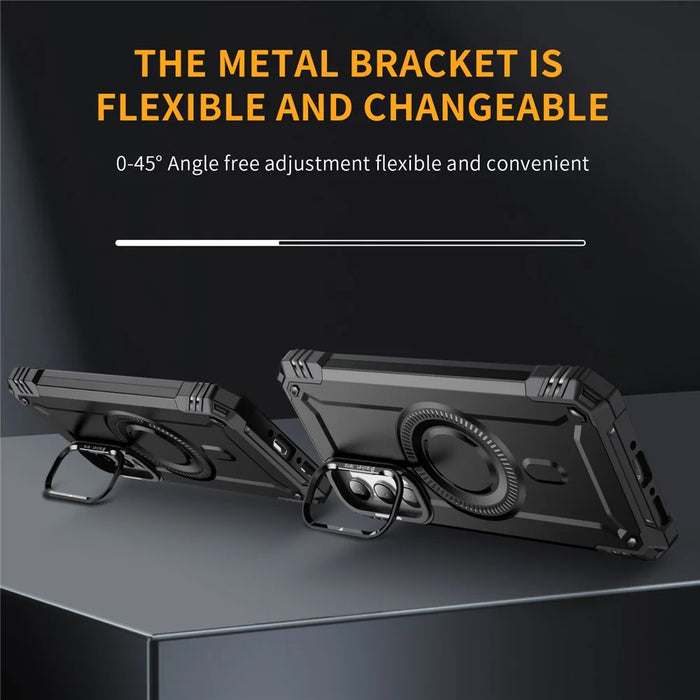 For Samsung Galaxy A56 5G Magnetic Case Metal Lens Frame Kickstand PC + TPU Mobile Cover - Black - 3