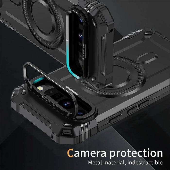 For Google Pixel 9 Pro XL Magnetic Case Metal Lens Frame Kickstand PC + TPU Mobile Cover - Black - 2