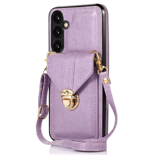 For Samsung Galaxy A16 4G / 5G Case Card Holder Kickstand PU Leather + TPU Phone Cover with Shoulder Strap - Purple - 1