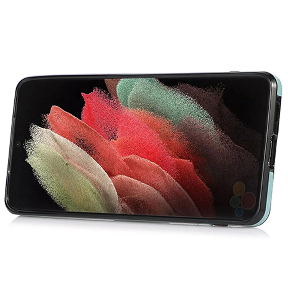 For Samsung Galaxy S25 Ultra Case Card Holder Kickstand PU Leather + TPU Phone Cover with Shoulder Strap - Green - 2