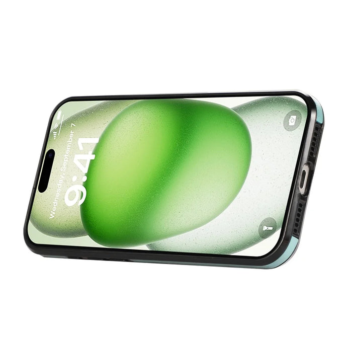For iPhone 16 Case Card Holder Kickstand PU Leather + TPU Phone Cover with Shoulder Strap - Green - 2