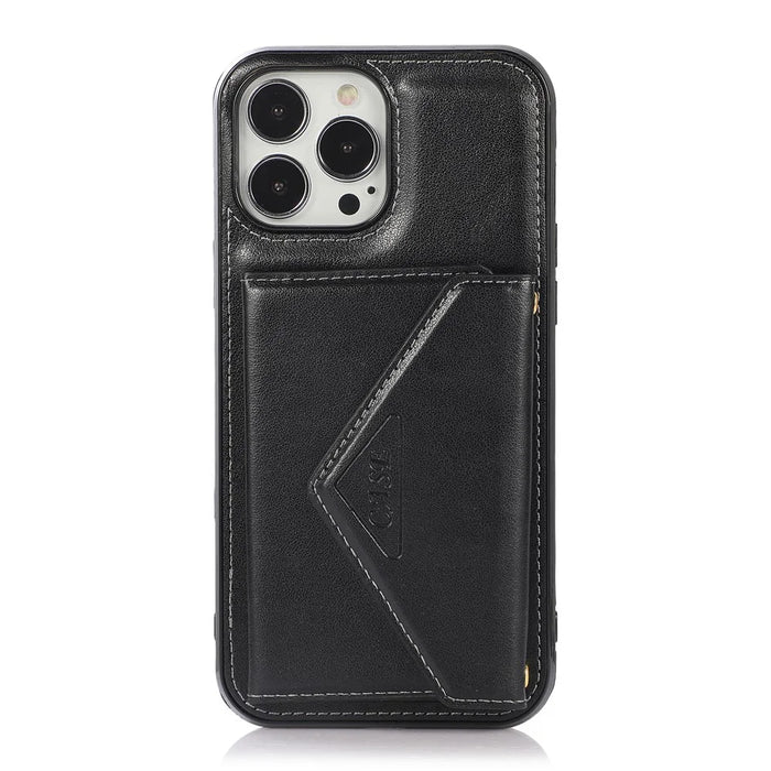 For iPhone 16 Pro Max Cell Phone Case Triangle Lid Card Bag Leather + TPU Cover with Long Strap - Black - 5