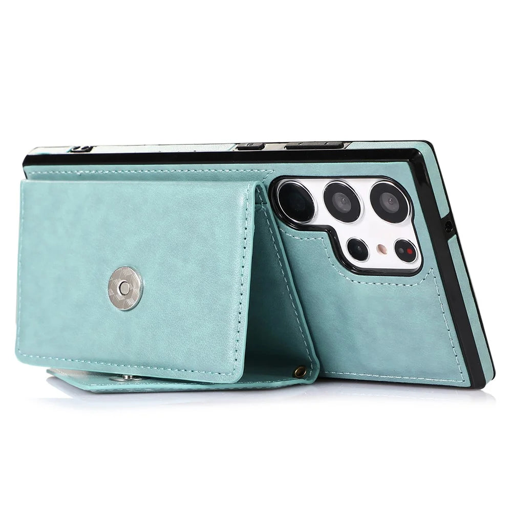 For Samsung Galaxy S25 Ultra Cell Phone Case Triangle Lid Card Bag Leather + TPU Cover with Long Strap - Green - 2