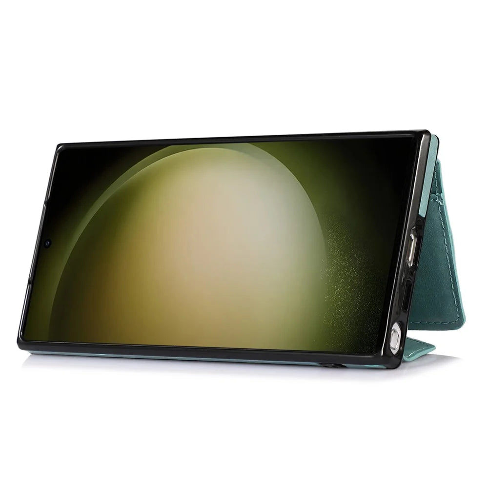 For Samsung Galaxy S25 Ultra Cell Phone Case Triangle Lid Card Bag Leather + TPU Cover with Long Strap - Green - 3