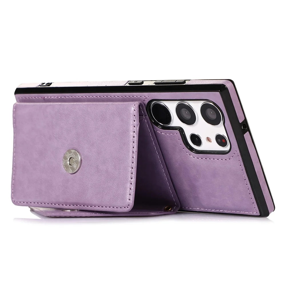 For Samsung Galaxy S24 Ultra Cell Phone Case Triangle Lid Card Bag Leather + TPU Cover with Long Strap - Purple - 2