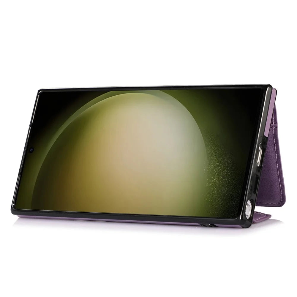 For Samsung Galaxy S24 Ultra Cell Phone Case Triangle Lid Card Bag Leather + TPU Cover with Long Strap - Purple - 3