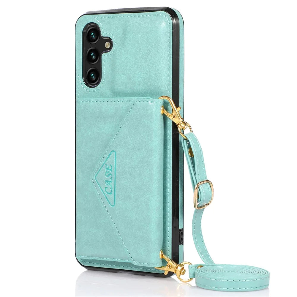 For Samsung Galaxy A16 4G / 5G Cell Phone Case Triangle Lid Card Bag Leather + TPU Cover with Long Strap - Green - 7