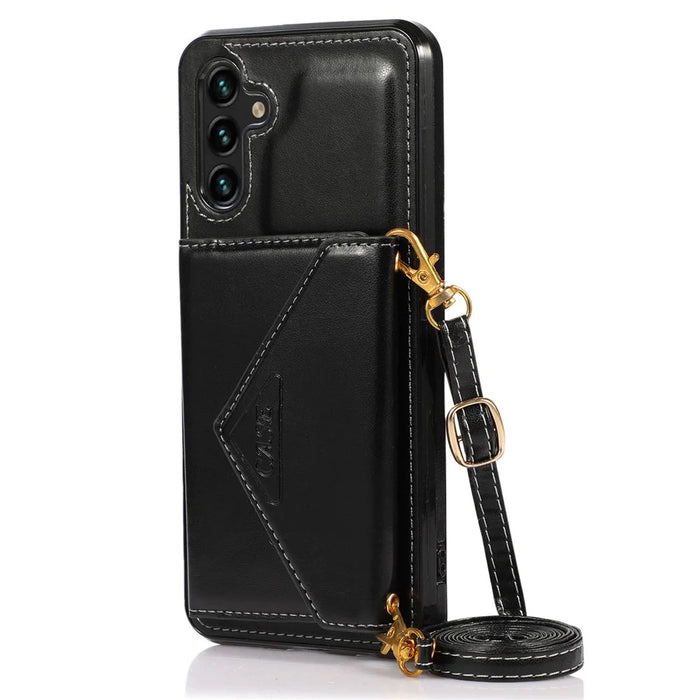 For Samsung Galaxy A26 5G Cell Phone Case Triangle Lid Card Bag Leather + TPU Cover with Long Strap - Black - 7