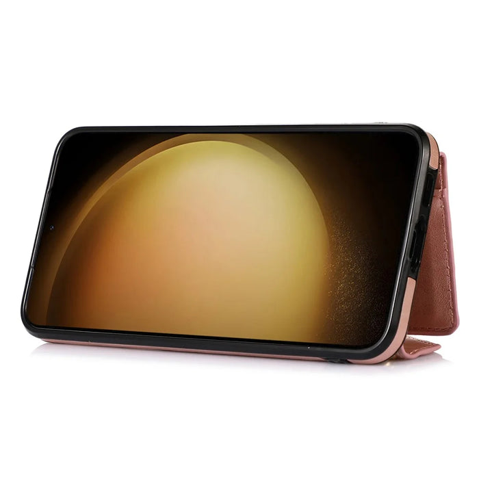For Samsung Galaxy A56 5G Cell Phone Case Triangle Lid Card Bag Leather + TPU Cover with Long Strap - Rose Gold - 3