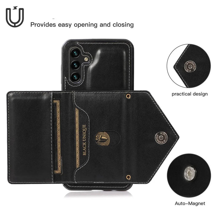 For Samsung Galaxy S24 FE Cell Phone Case Triangle Lid Card Bag Leather + TPU Cover with Long Strap - Black - 4