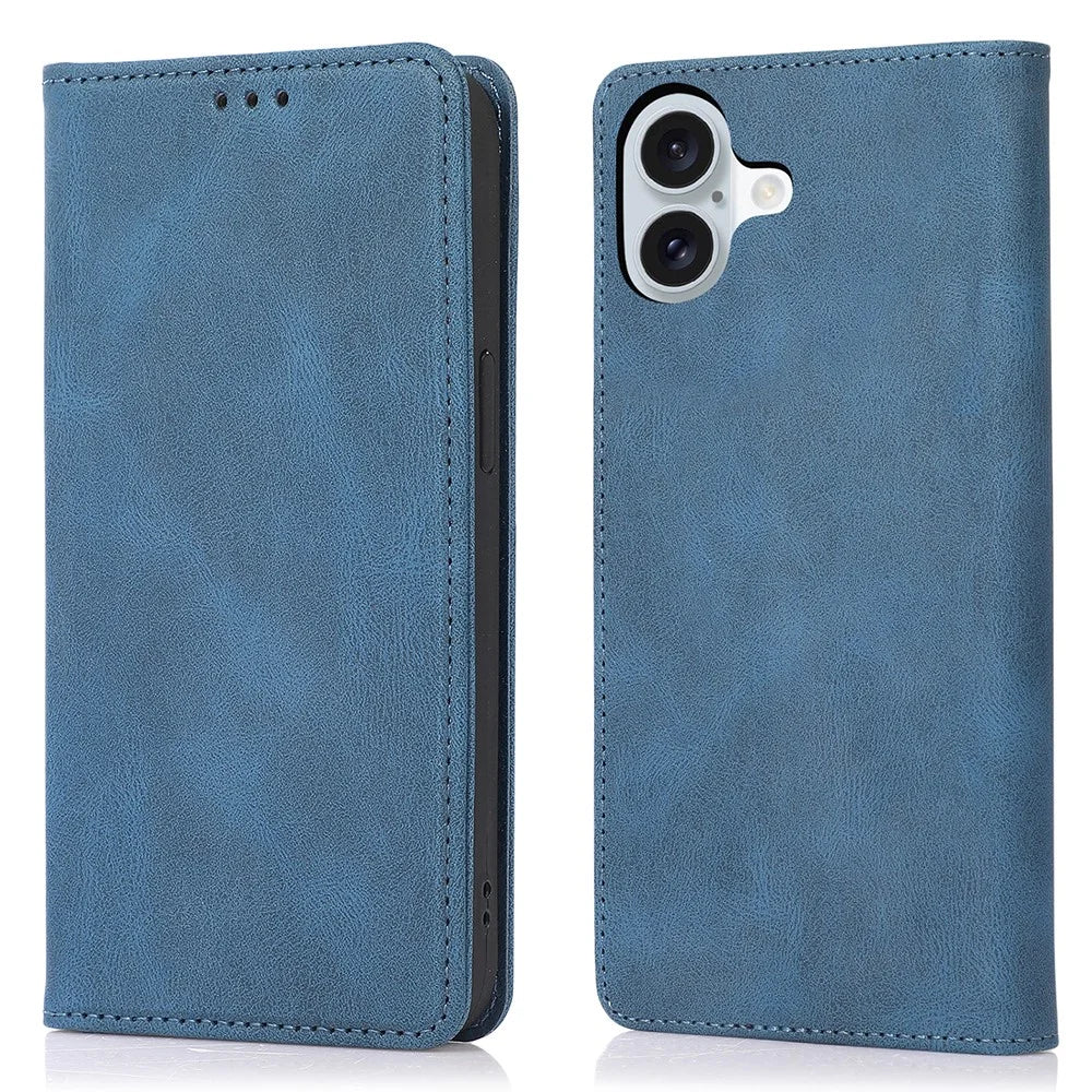 For iPhone 16 Case Wallet Magnetic Closing Leather Flip Phone Cover - Blue - 1