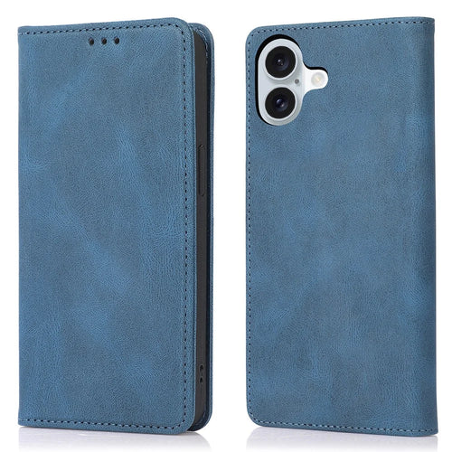 For iPhone 16 Case Wallet Magnetic Closing Leather Flip Phone Cover - Blue - 1