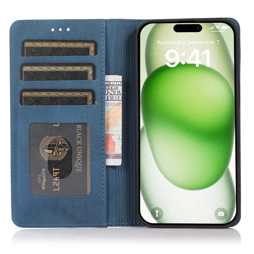 For iPhone 16 Case Wallet Magnetic Closing Leather Flip Phone Cover - Blue - 2