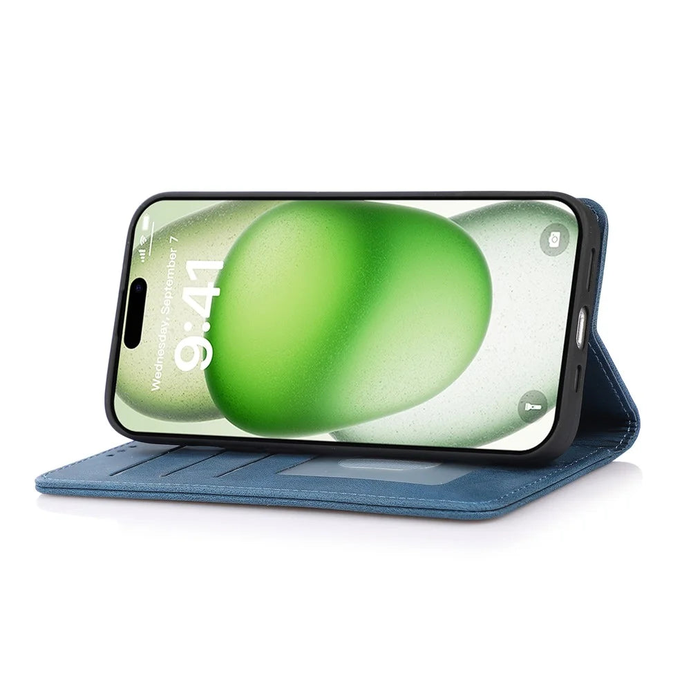For iPhone 16 Case Wallet Magnetic Closing Leather Flip Phone Cover - Blue - 3
